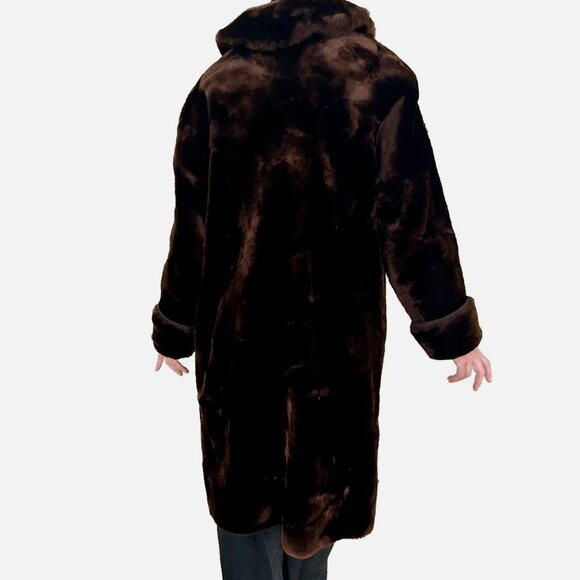 Vintage Genuine Fur Coat Long Mink Winter Soft Luxury Pockets Buttons Red Brown - Picture 3 of 13